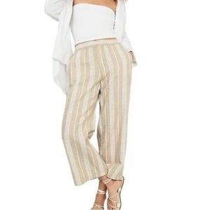Old Navy Beige Striped Linen Pants-Medium